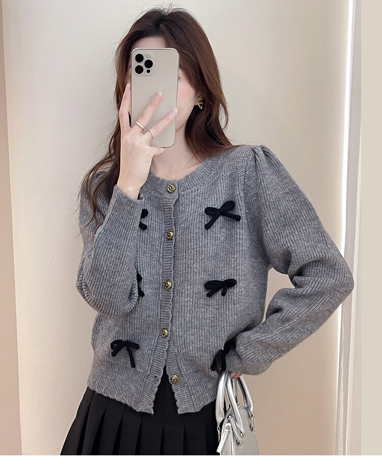 TonLion 2025 Autumn Round Neck Bow Design Cardigan, Gentle Style, Sweet And Versatile, Korean-Inspired Knit Sweater 1