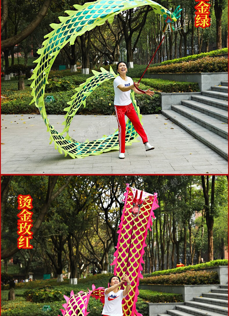 舞龙彩带健身龙带甩彩带绸缎双面烫金中老年人运动广场舞手舞龙甩龙带