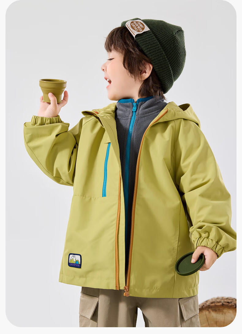 Dudu Kids [Three-Proof Softshell] Baby Three-Way Wear Autumn Boys' Outdoor Jacket Autumn Girls' Top Children's Fashion Pink 100 26