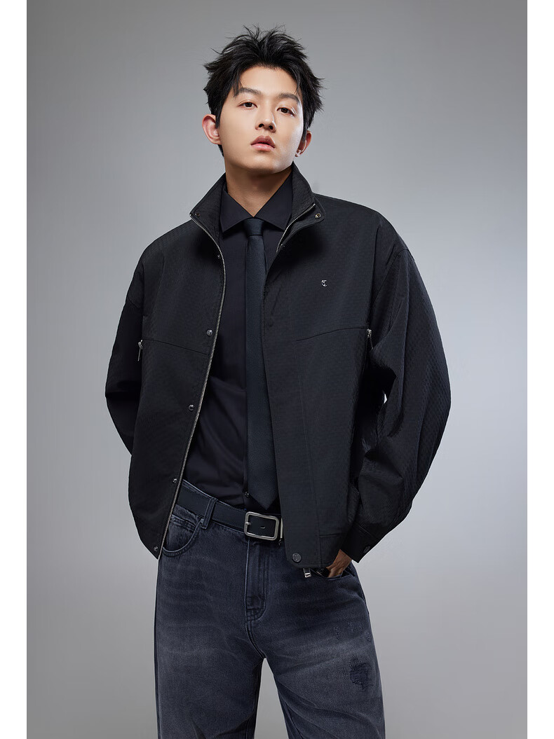 CABBEEN [Wrinkle Jacquard Fiber] Men's Jacket with Heavy Metal Zipper, Casual Autumn Long-Sleeve Outerwear Made of Jacquard Fabric 2