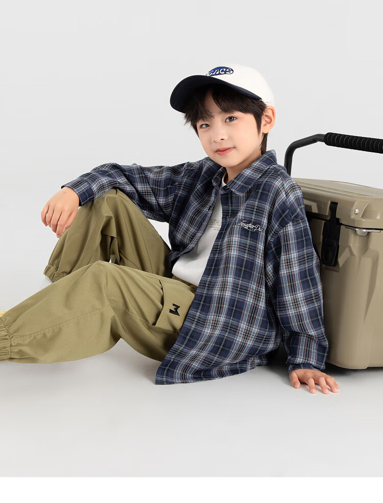 Duoduo Home [Salt Style Literary] Boys' Shirt 2026 Spring Autumn Stylish Fresh Blue Plaid Long Sleeve Pure Cotton Top 15