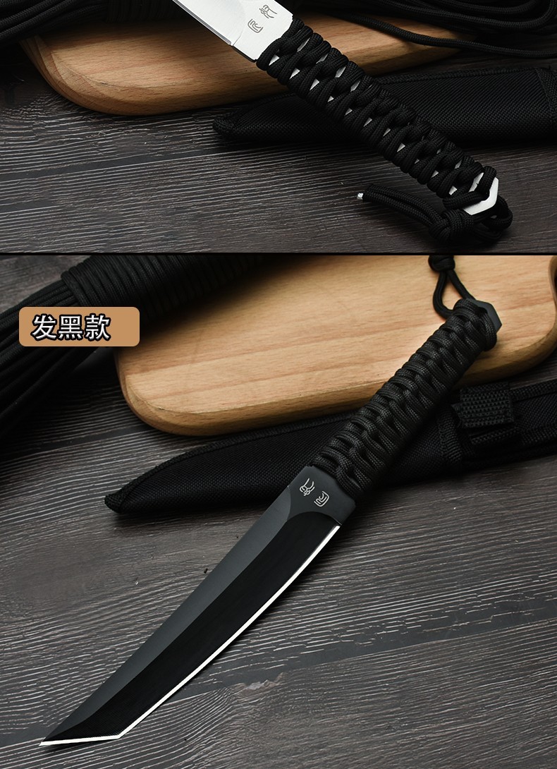 刀具防身几何刀氚气刀户外小刀冷兵器刀印第安刀 月狼圆头黑色【图片