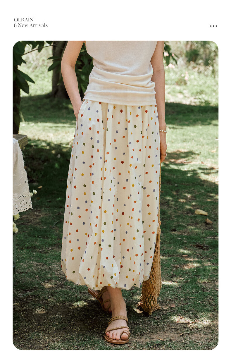 Olrain Polka Dot Peplum Skirt Elastic Waist Summer Women's Skirt Polka Dot L 5