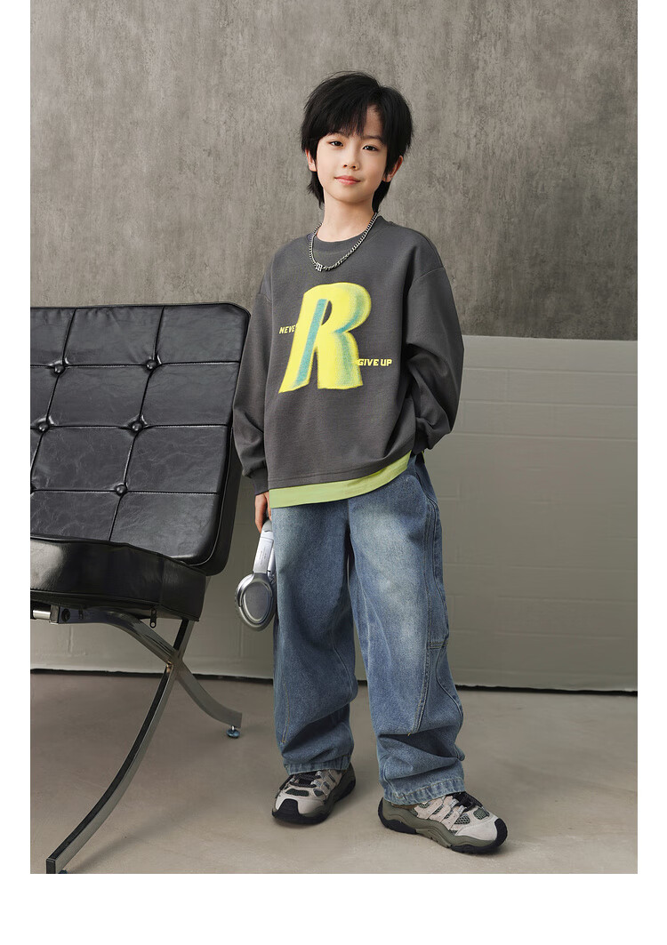 LUSON Chen Da Zhu Boys' Sweatshirt, Spring And Autumn 2025 New Style, Children's Spring Outfit, Big Kids' Faux Two-Piece Long-Sleeve Top 10