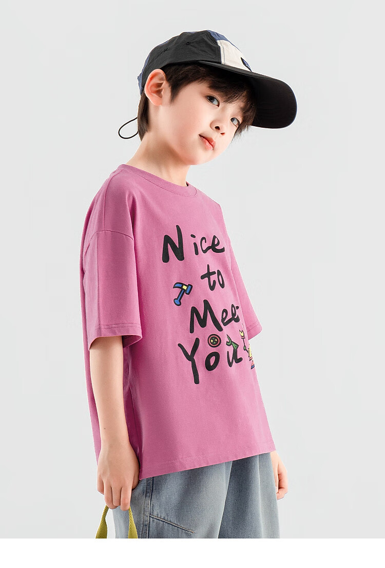 Duoduo Home [Skin-friendly Cooling, Breathable] Boys' T-Shirt 2026 Summer Children's Comfortable Cotton Loose Fit Crew Neck Short Sleeve 34