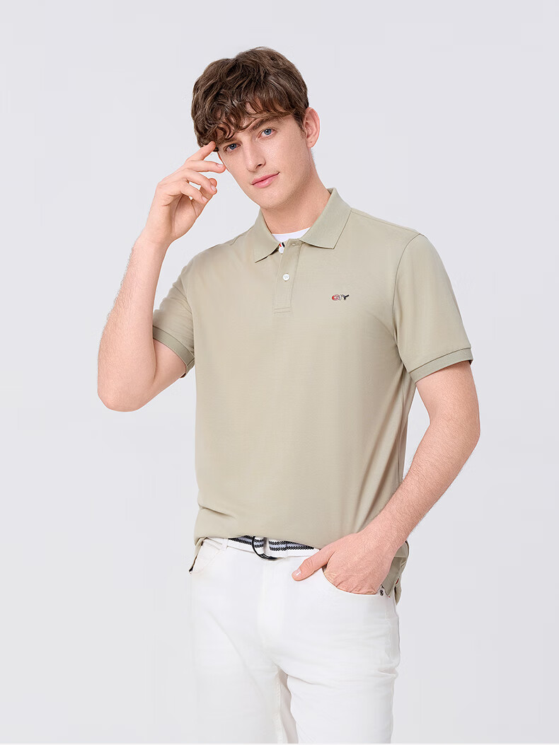 Goldlion GY Short Sleeve Polo Shirt Spring Summer Men's Casual Collared T-Shirt Mulberry Silk TSF0052-PT051 Light Pink 2XL 10