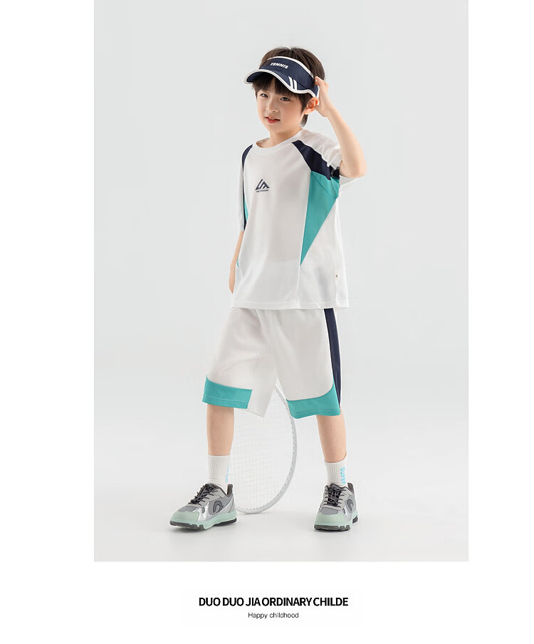 Duoduojia Boys' Trendy Summer Sportswear Set, 2026 New Style Children's Breathable Running T-Shirt And Shorts Two-Piece Suit 21