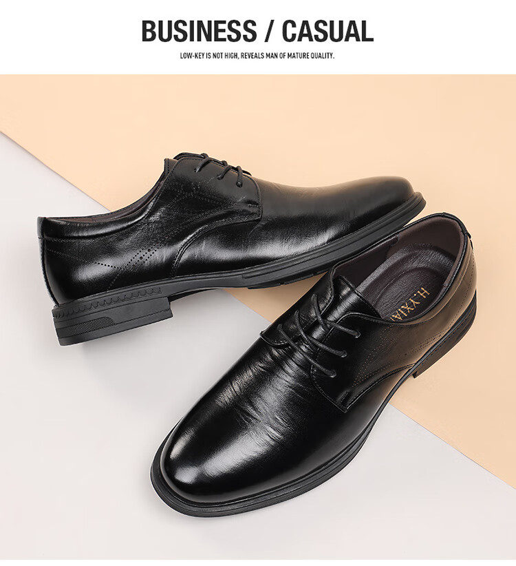 Hengyuanxiang Men's Leather Shoes Business Casual Lace-up New Formal Derby Work Wedding Shoes J37261 Black 42 9