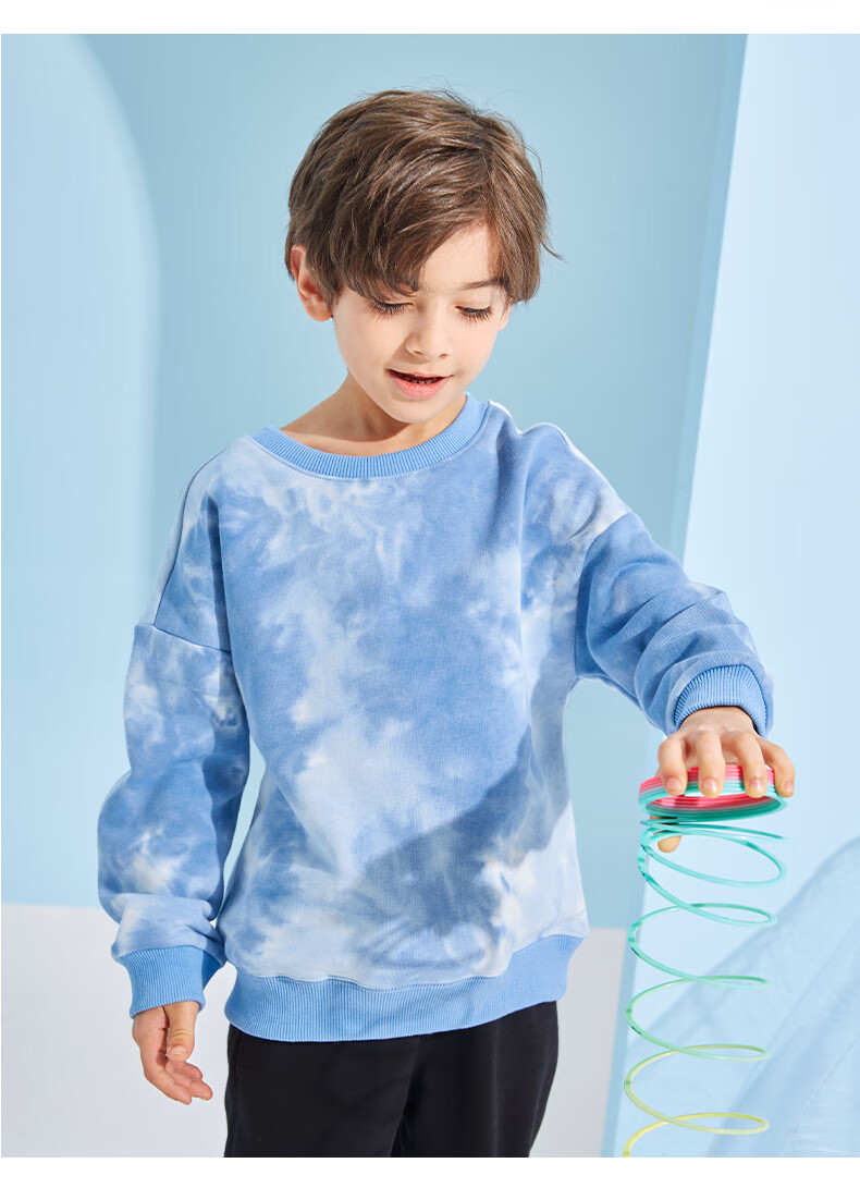 Jeanswest Boys' Autumn Wear 2025, Children's Round Neck Top, Tie-Dye Sweatshirt for Boys, Spring And Autumn Style, Loose-Fitting Pullover for Older Childre 14