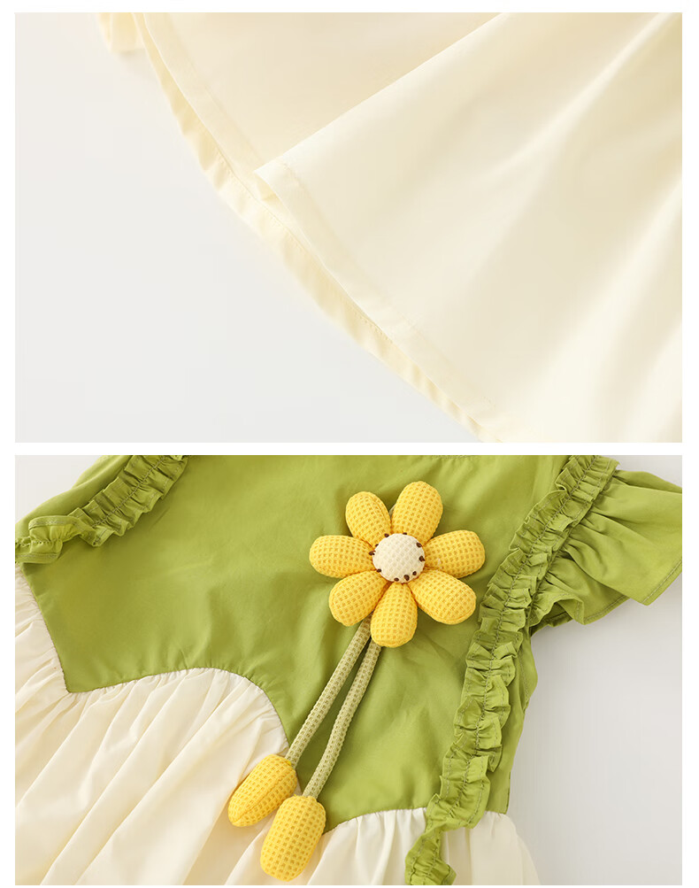 DUUDUU Kids Summer Cotton Dress Baby Sweet Flutter Sleeve Princess Dress Thin Green 90 13