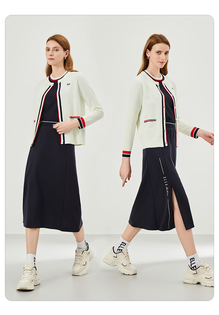 ELLE ACTIVE French Style Waffle Knit Cardigan for Women Casual Commuter Colorblock Soft Autumn Sweater Jacket Navy XL 11