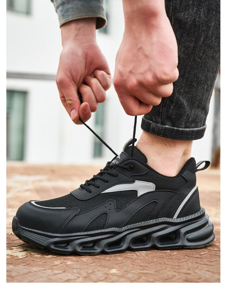 SONTAS Men's Safety Shoes Anti-Smash Anti-Puncture Summer Breathable Steel Plate Steel Toe Ultra-Light Work Construction Insulated Lightweight Black All-Season [Anti-Smash Anti-Puncture] Size 39 17