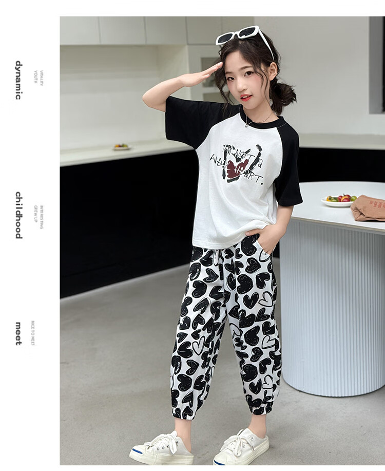 Mumuwu Girls' Summer Outfit, 2026 New Stylish Two-Piece Set for Older Children, Short-Sleeved Thin Summer Clothing for Kids 9