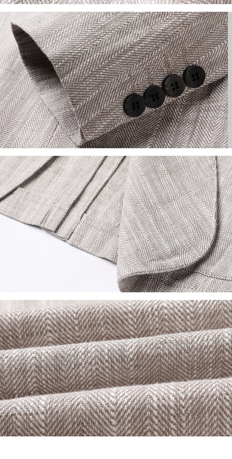 ROMON Men's Linen Casual Blazer Spring and Autumn Slim Fit Single-Breasted Solid Color Business Suit Jacket 19