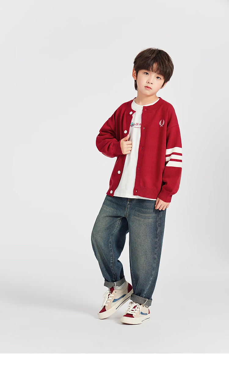Duoduo Home Boys' Cardigan Sweater New Year Knit Jacket Spring Crew Neck School Style Versatile Top for Older Kids 5