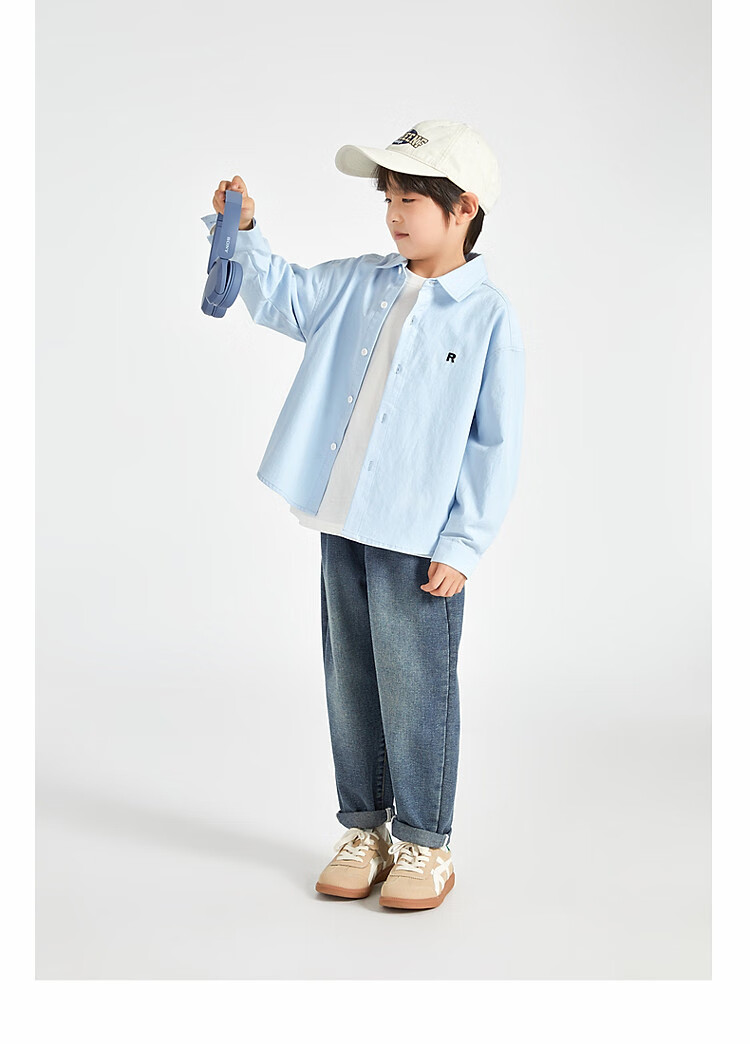 Duoduojia Boys' Shirt, Spring And Autumn 2026 Style, Versatile Casual Children's Breathable Long-Sleeve Shirt, Simple Korean-Style Blouse for Older Kids 5