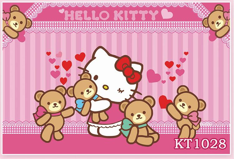 kitty猫卡通图案定制3d壁画女孩儿童房墙纸无缝卧室背景壁布8d粉色