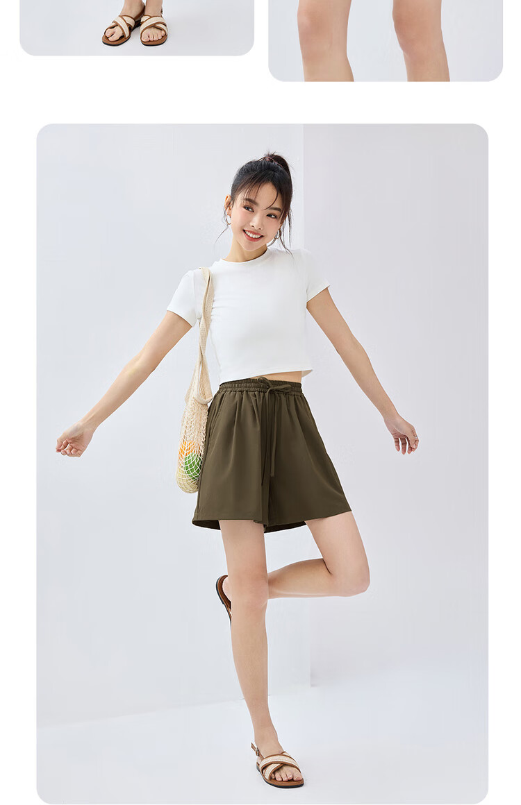 Giordano Women's Casual Shorts, Summer New Style, Pleated Lightweight Pants, Elastic Waist Wide-Leg Shorts for Women, 05405308 17