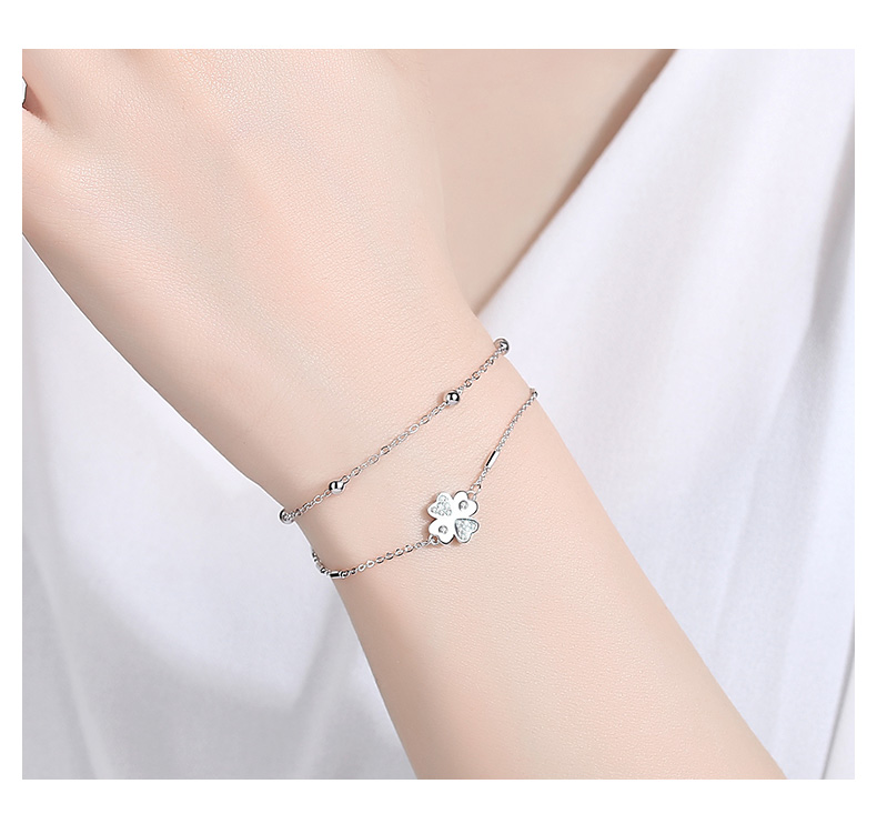 s925银幸运四叶草手链女学生闺蜜手链女士时尚韩版简约个性森系手饰品