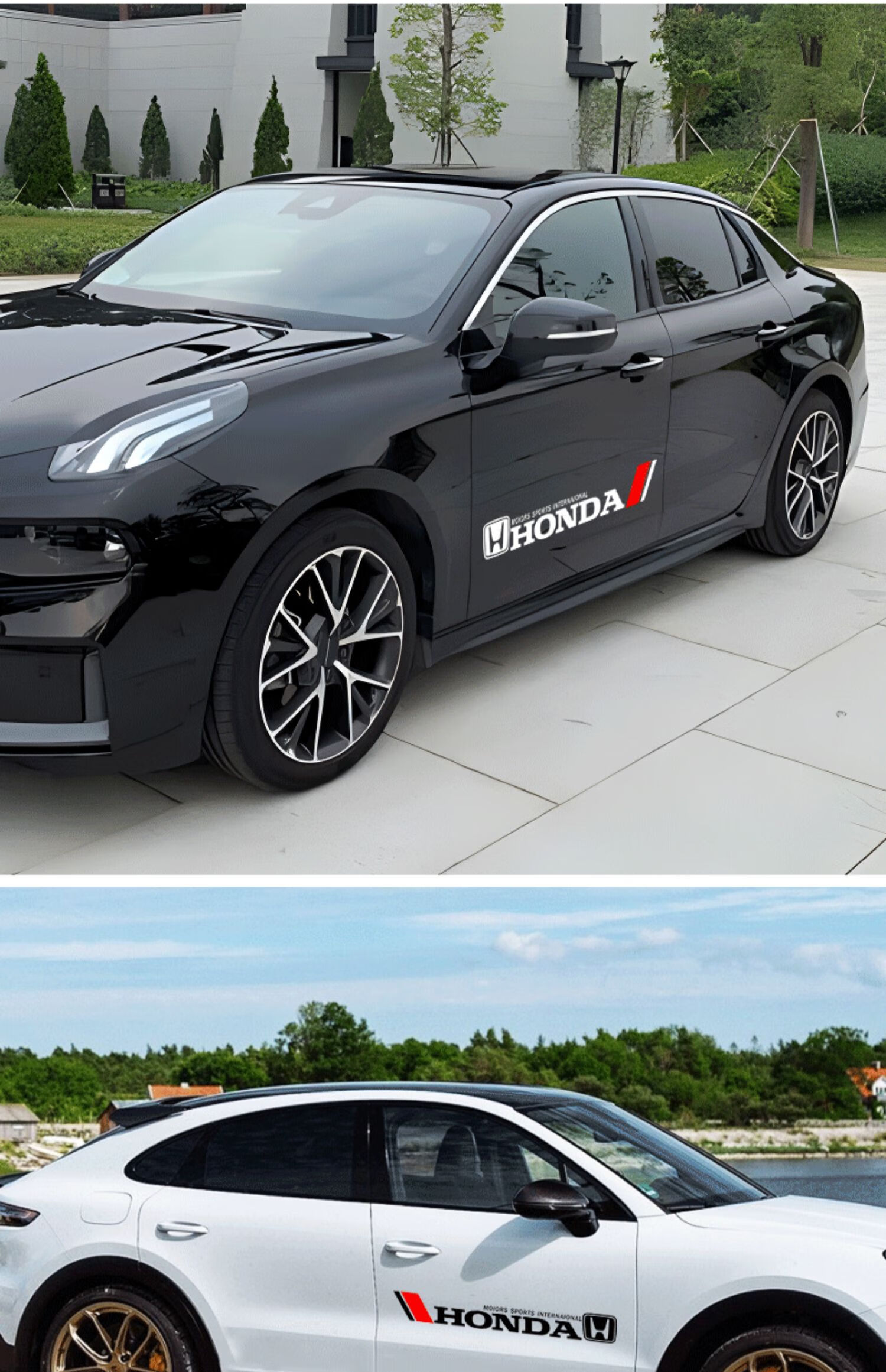 凌派型格车身贴画划痕遮挡装饰贴纸 本田车门拉花—黑色1对装【图片