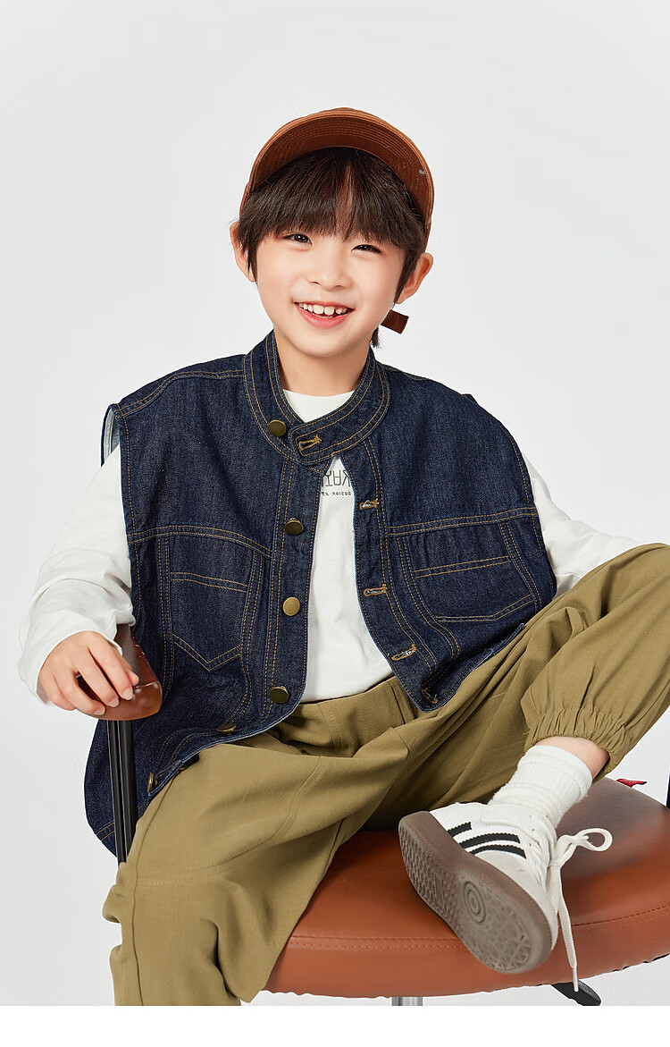 Duoduojia [Loose Wide Fit] Boys' Stylish Denim Vest, Spring And Autumn 2026 Style, for Older Children, Stand-Up Collar, Casual Cardigan Top 6