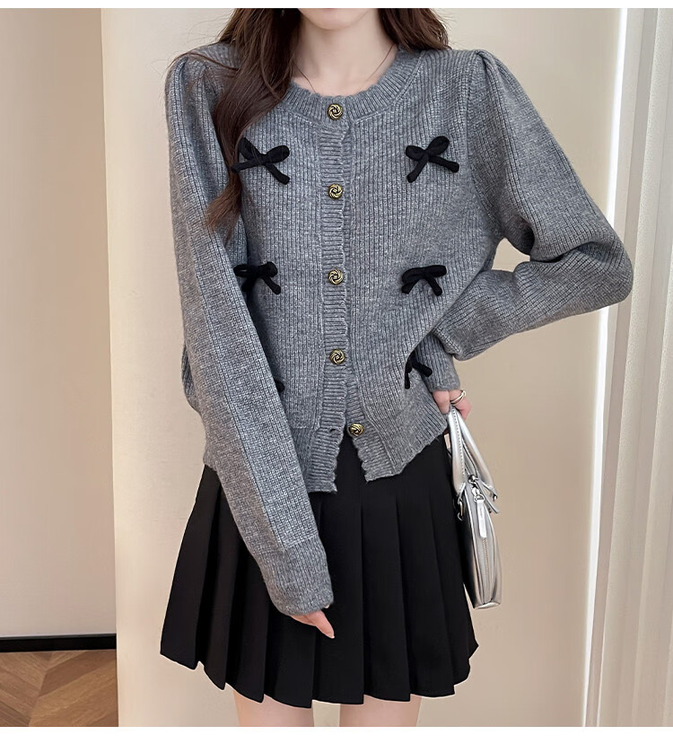 TonLion 2025 Autumn Round Neck Bow Design Cardigan, Gentle Style, Sweet And Versatile, Korean-Inspired Knit Sweater 6