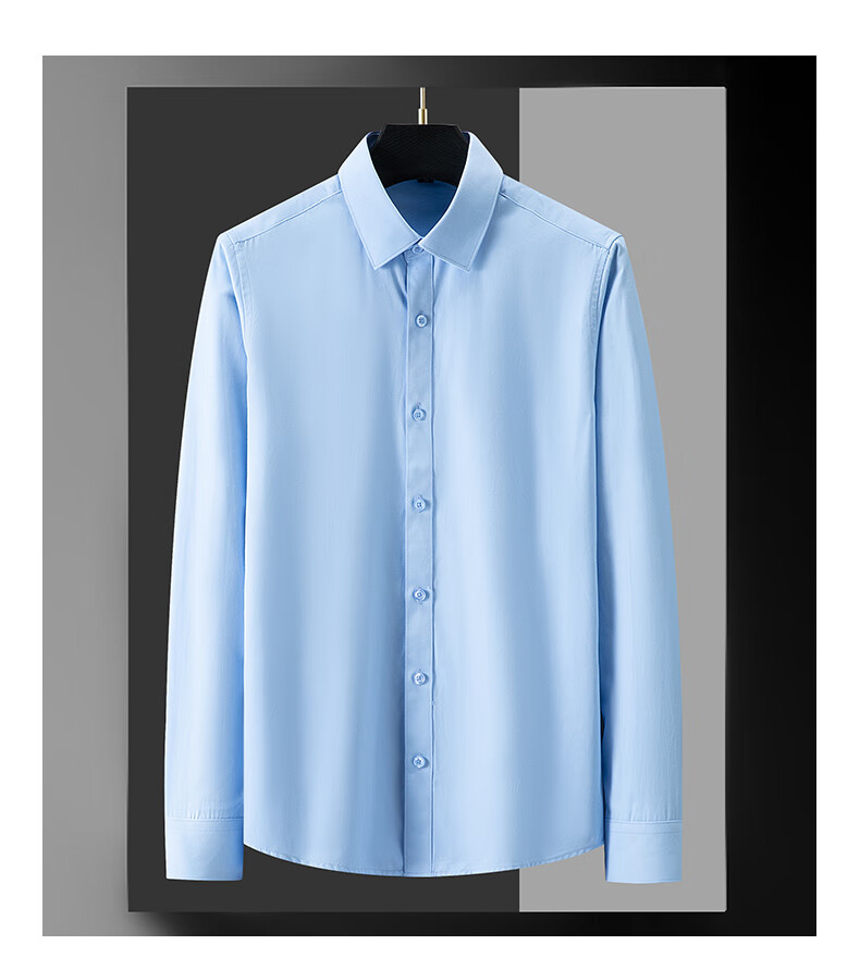 Woodpecker Plain Solid Color Men's Summer Business Wrinkle-Free Dress Shirt Suit Groomsman Long Sleeve White 41 15