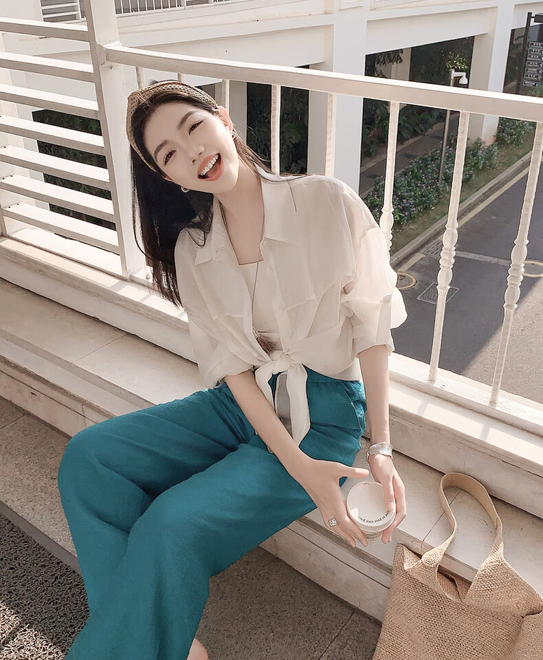 MEIYANG Blue Water Bay Casual Pants, Blue-Green (Regular Version), Size S 6