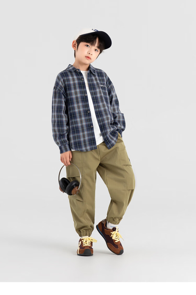 Duoduo Home [Salt Style Literary] Boys' Shirt 2026 Spring Autumn Stylish Fresh Blue Plaid Long Sleeve Pure Cotton Top 11