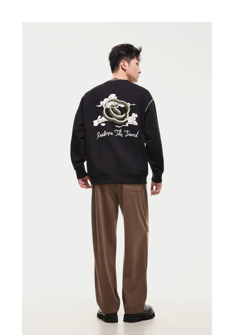 CABBEEN [365g Fish Scale Fabric] Men's Sweatshirt with Auspicious Clouds And CABBEEN C Creative Window Design, Autumn Long-Sleeve Sweatshirt 10