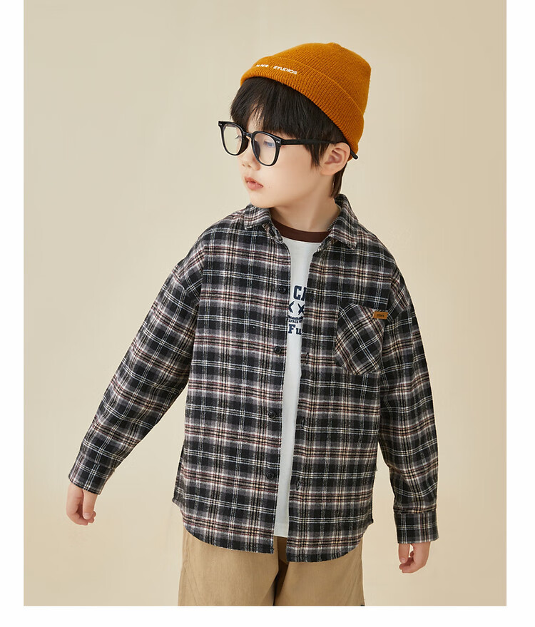 Duoduojia [Color-Block Small Check Pattern Brushed Shirt] Boys Versatile Shirt Spring And Autumn 2026 Children's Casual Long-Sleeve Jacket 13
