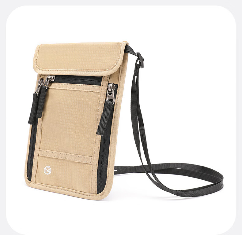 TFO North American Series Document Bag, Travel Passport Bag with Anti-Theft Lock, Neck Strap Card Holder Crossbody Bag 9402514, Khaki Color 4