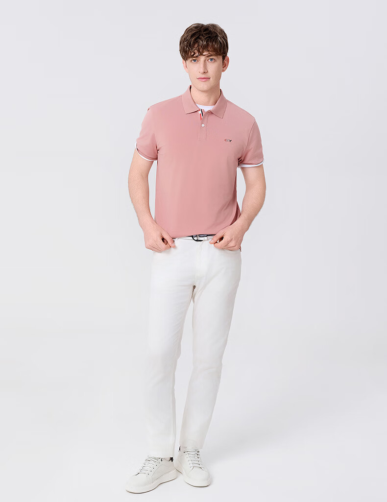Goldlion GY Short Sleeve Polo Shirt Spring Summer Men's Casual Collared T-Shirt Mulberry Silk TSF0052-PT051 Light Pink 2XL 4