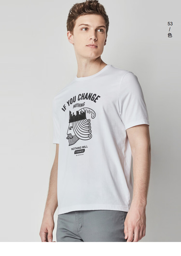 佐丹奴(giordano) 男装t恤 t恤字母印花棉质圆领短袖t恤01088002 39中