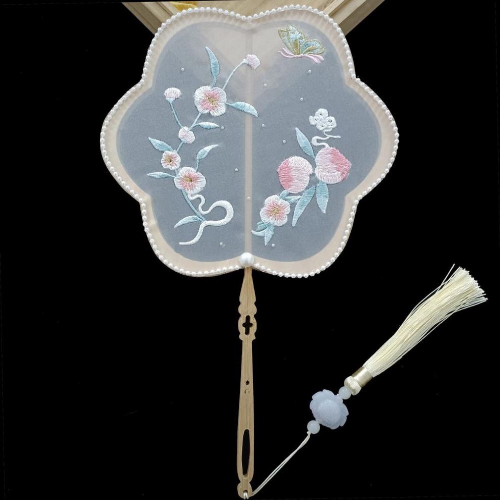 汉服扇古风 古风扇子仙气古代汉服女童配饰流苏刺绣团扇古典国风双面