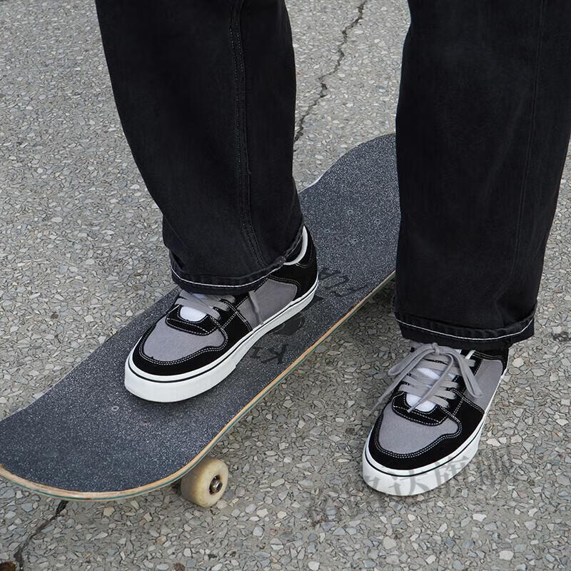 旗舰顽刻ollieskate黑灰帆布翻毛皮休闲透气耐磨系带低帮男女滑板鞋