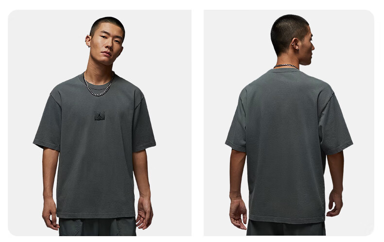 Jordan Men's Short-Sleeve T-Shirt, Pure Cotton Round Neck ESS, Versatile Patchwork Logo, HQ8939-068 Iron Gray L 2