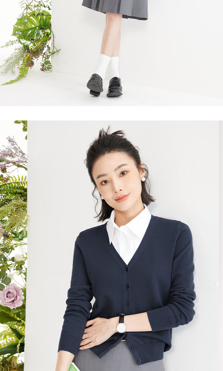 Giordano Knitted Cardigan for Women, Pure Cotton V-Neck Sweater, Women's Outerwear, Solid Color Jacket 05350649 9