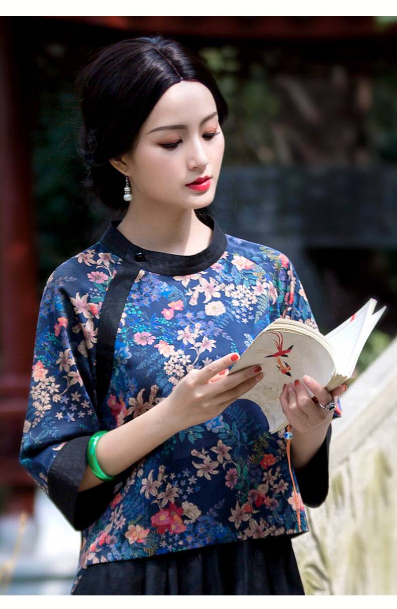 华族经典真丝唐装女民族风汉服改良款潮中式时尚年轻版旗袍上衣2019新