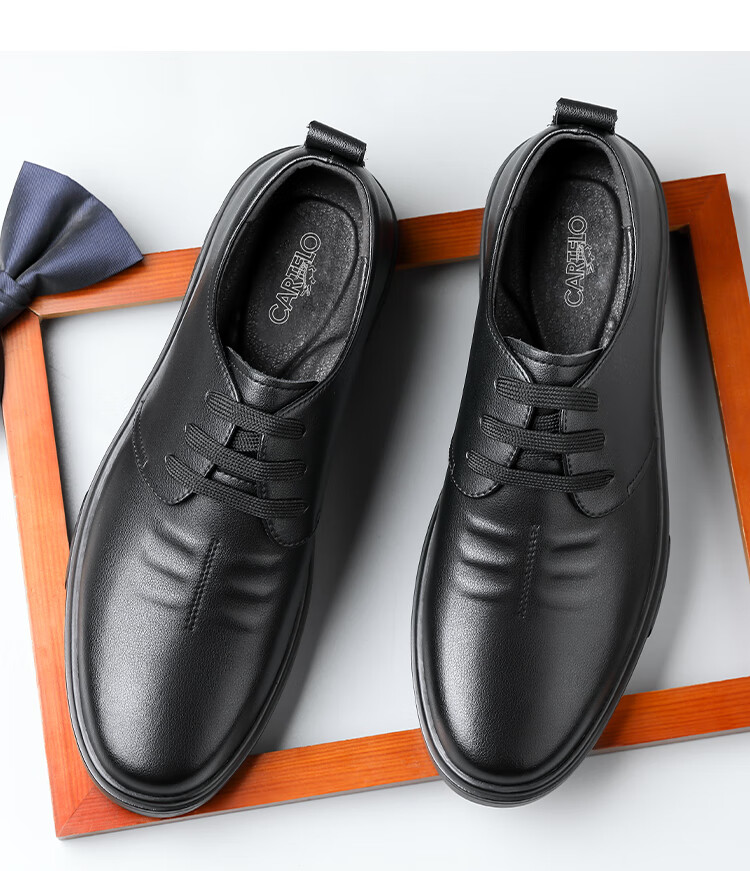 CARTELO Men's Casual Leather Shoes, Soft Sole And Upper, Breathable, Versatile Business Low-Top Leather Shoes for Men, Style 9981, Black, Size 39 3