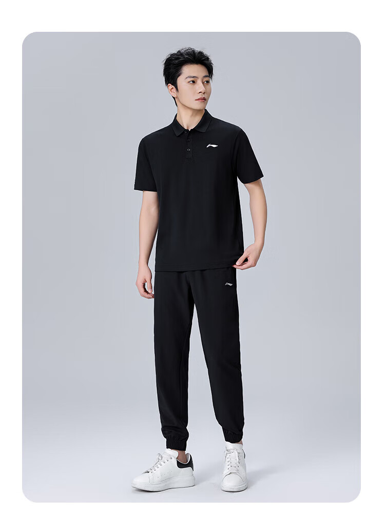 Li-Ning Men's Summer New Loose Breathable Polo Two-Piece Sportswear Running Fitness Set 12