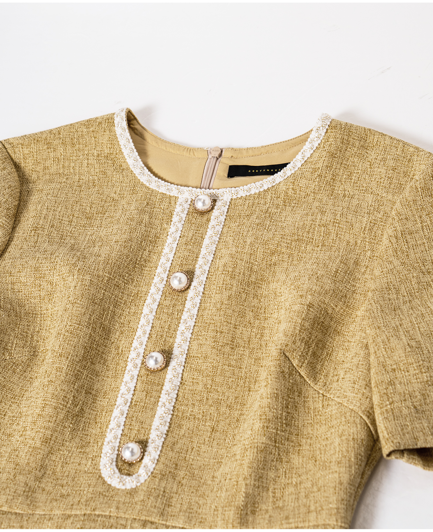 ROEYSHOUSE Elegant Waist-Cinching Flared Dress, Summer Style, Chanel-Inspired Mid-Length Dress 11594, Yellow, S 15
