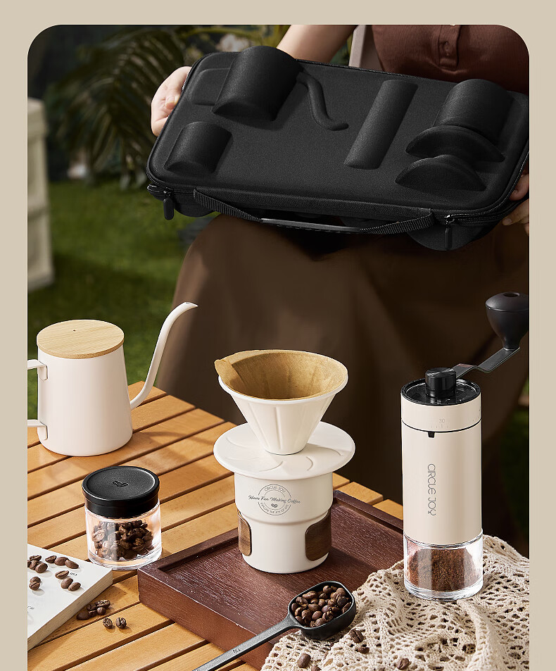 Circle Joy Manual Pour-Over Coffee Maker Set with Hand Grinder Coffee Bean Mill Outdoor Camping Upgrade Silver 3