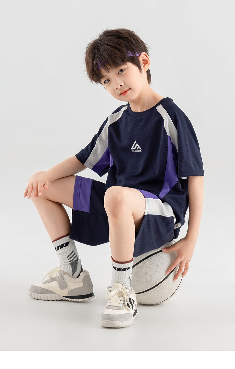 Duoduojia Boys' Trendy Summer Sportswear Set, 2026 New Style Children's Breathable Running T-Shirt And Shorts Two-Piece Suit 28