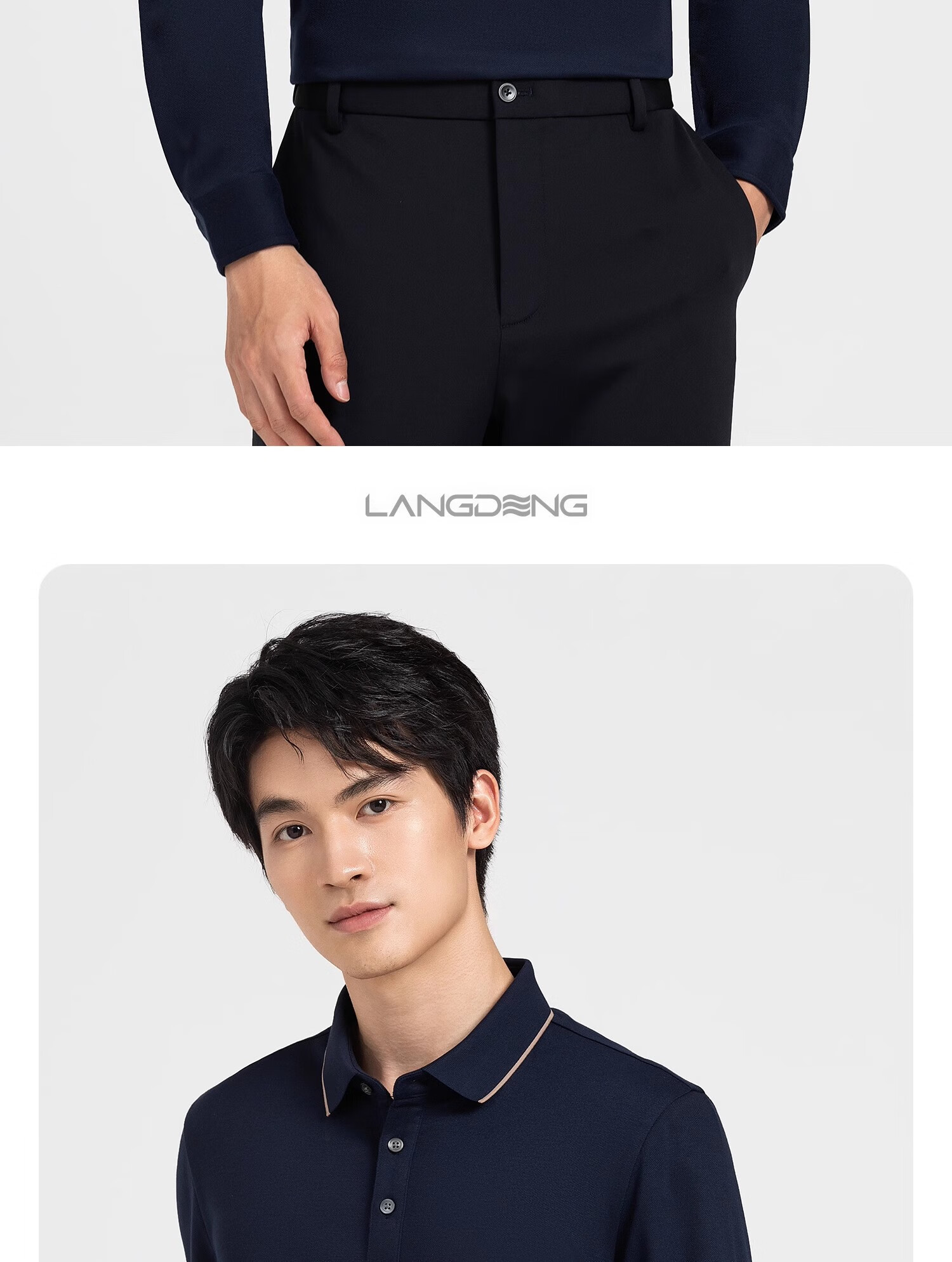 Langdun [Wool Blend] Long Sleeve Polo Shirt Men 2025 Spring Autumn Soft Comfortable Business Casual 18