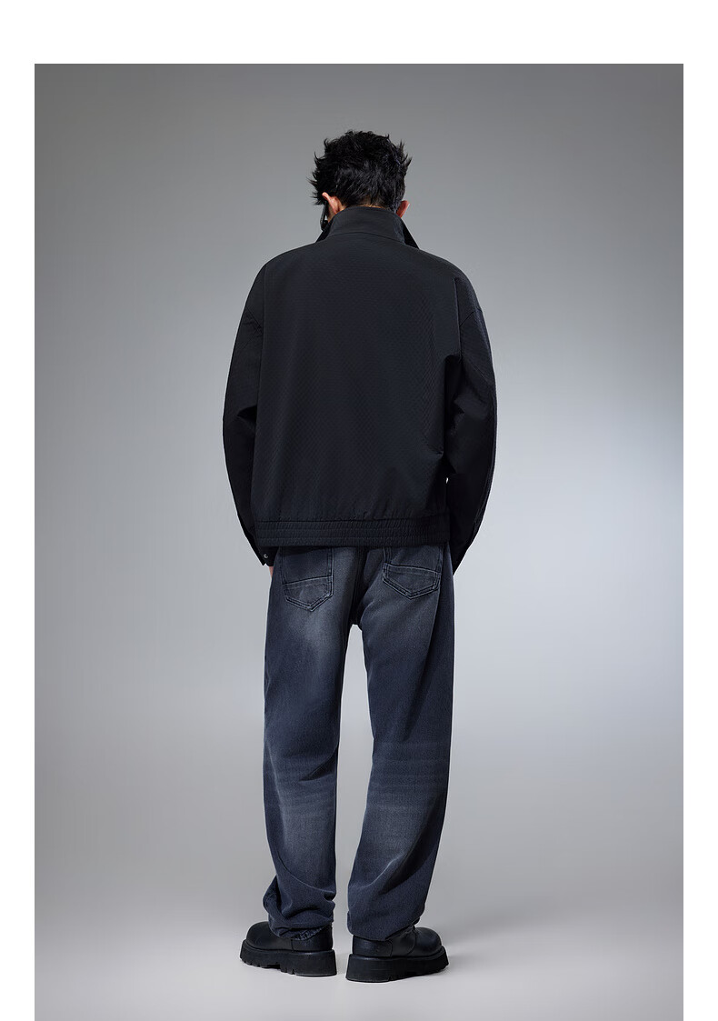 CABBEEN [Wrinkle Jacquard Fiber] Men's Jacket with Heavy Metal Zipper, Casual Autumn Long-Sleeve Outerwear Made of Jacquard Fabric 8