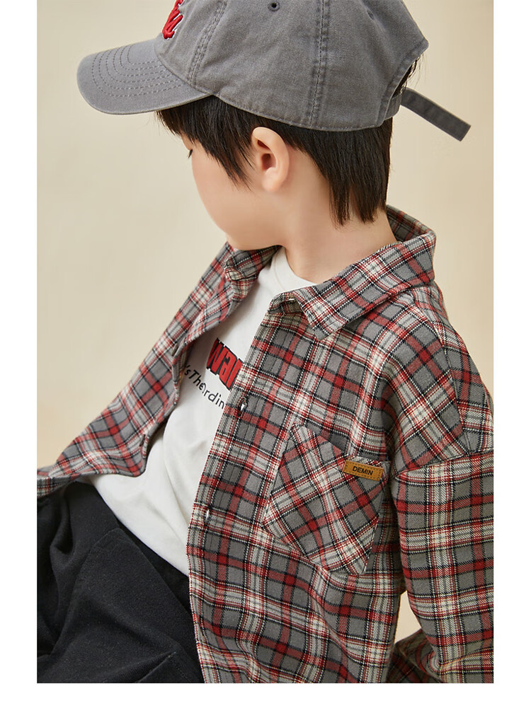 Duoduojia [Color-Block Small Check Pattern Brushed Shirt] Boys Versatile Shirt Spring And Autumn 2026 Children's Casual Long-Sleeve Jacket 23