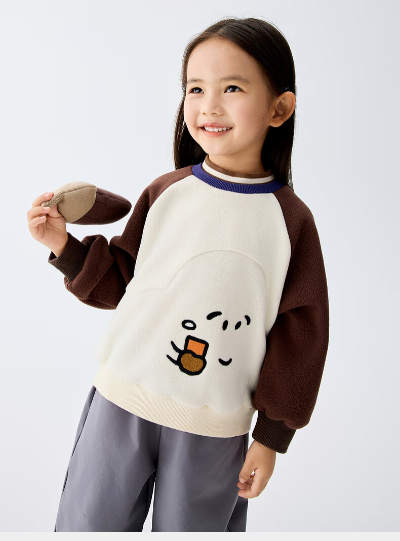 M.Latin Children's Sweatshirt, Winter 2025 New Style, Girls' Toddler Fleece Semi-Turtleneck, Contrasting Color Round Neck Sweatshirt 1