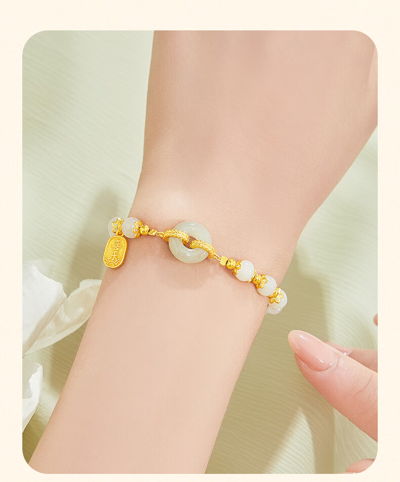 Lao Feng Xiang Bamboo You Peace Silver Bracelet Women's Hetian Jade Peace Buckle Bracelet Birthday Anniversary Gift for Wife and Mom 8