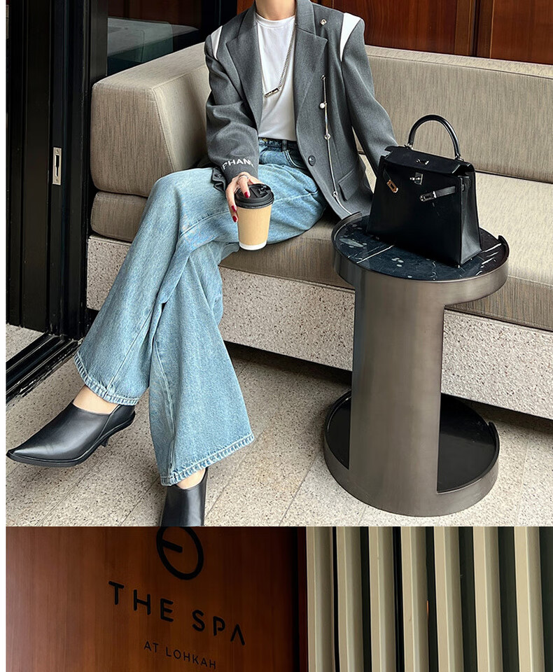 MEIYANG Spring Festival Denim Jeans, High-Waisted Straight Wide-Leg Floor-Length Pants [60 Series in Stock], Washed Blue, XL 14
